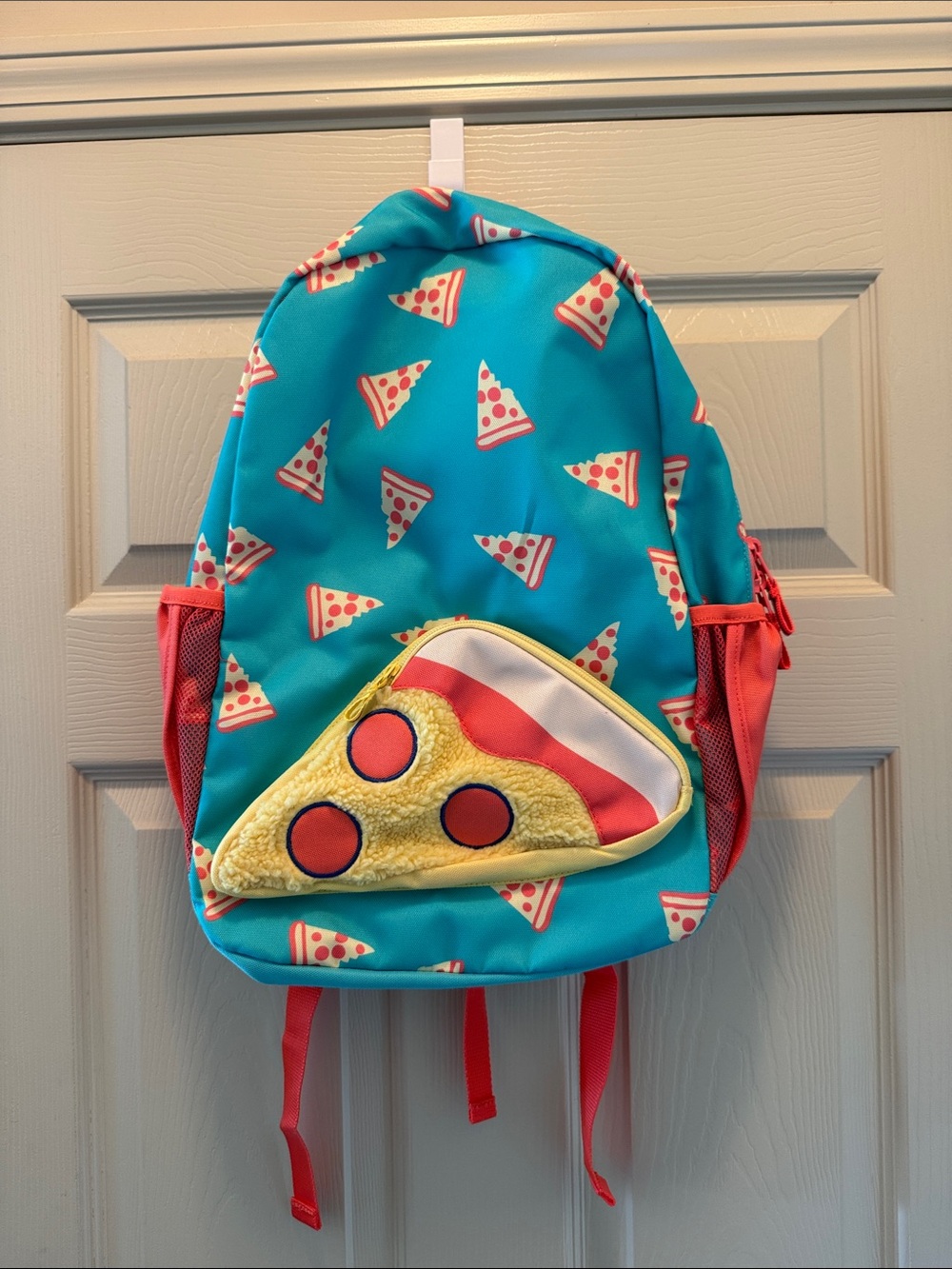 Cat & Jack Turquoise Pizza Print Kids Backpack with Coral Accents